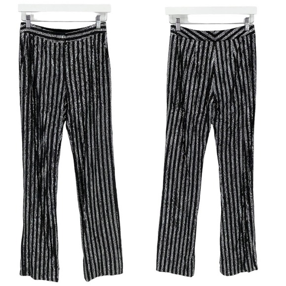 Sally LaPointe Black and Silver Straight Leg Pants